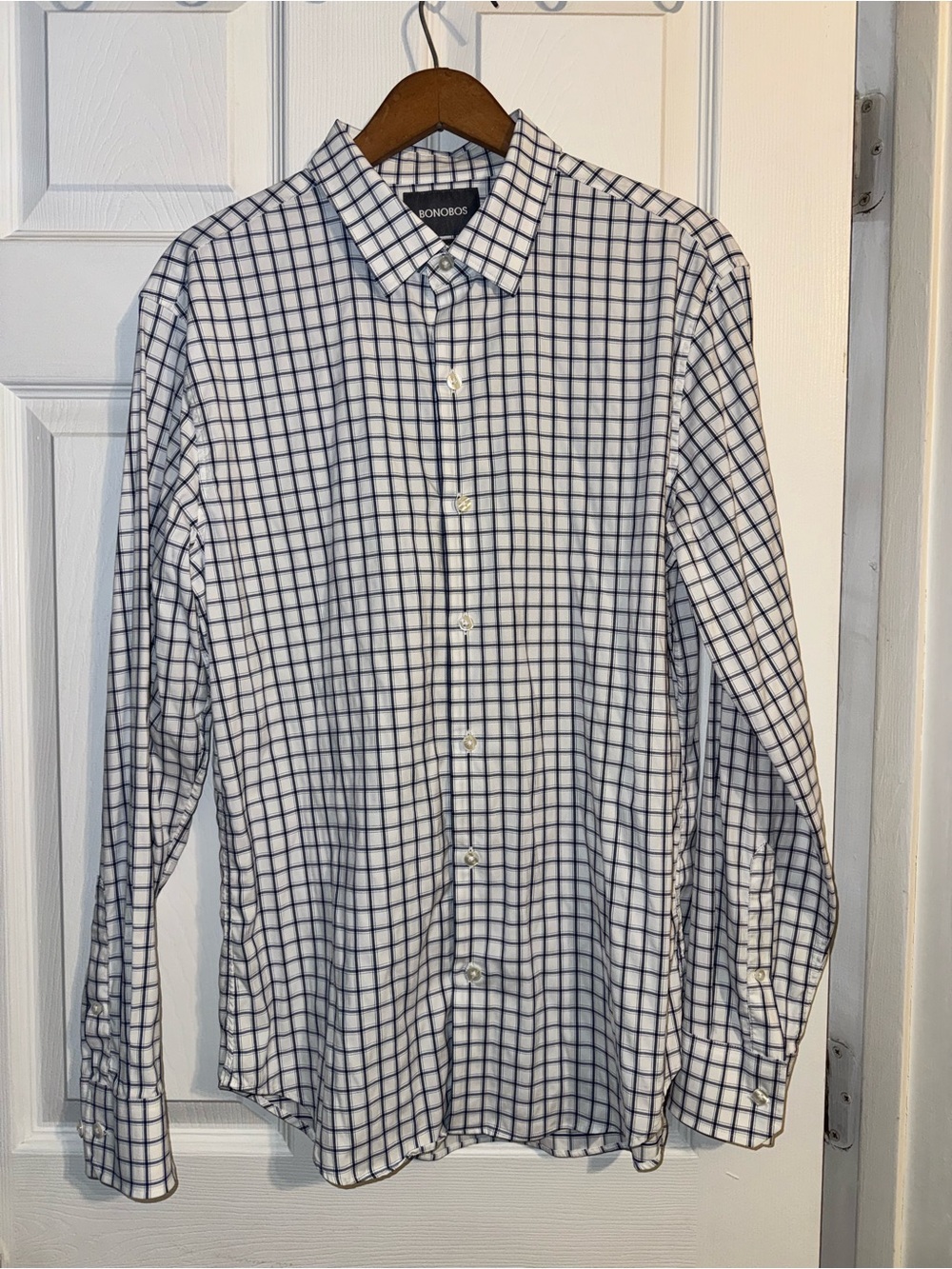 Bonobos White and Navy Check Button-Down Shirt - Picture 3 of 4